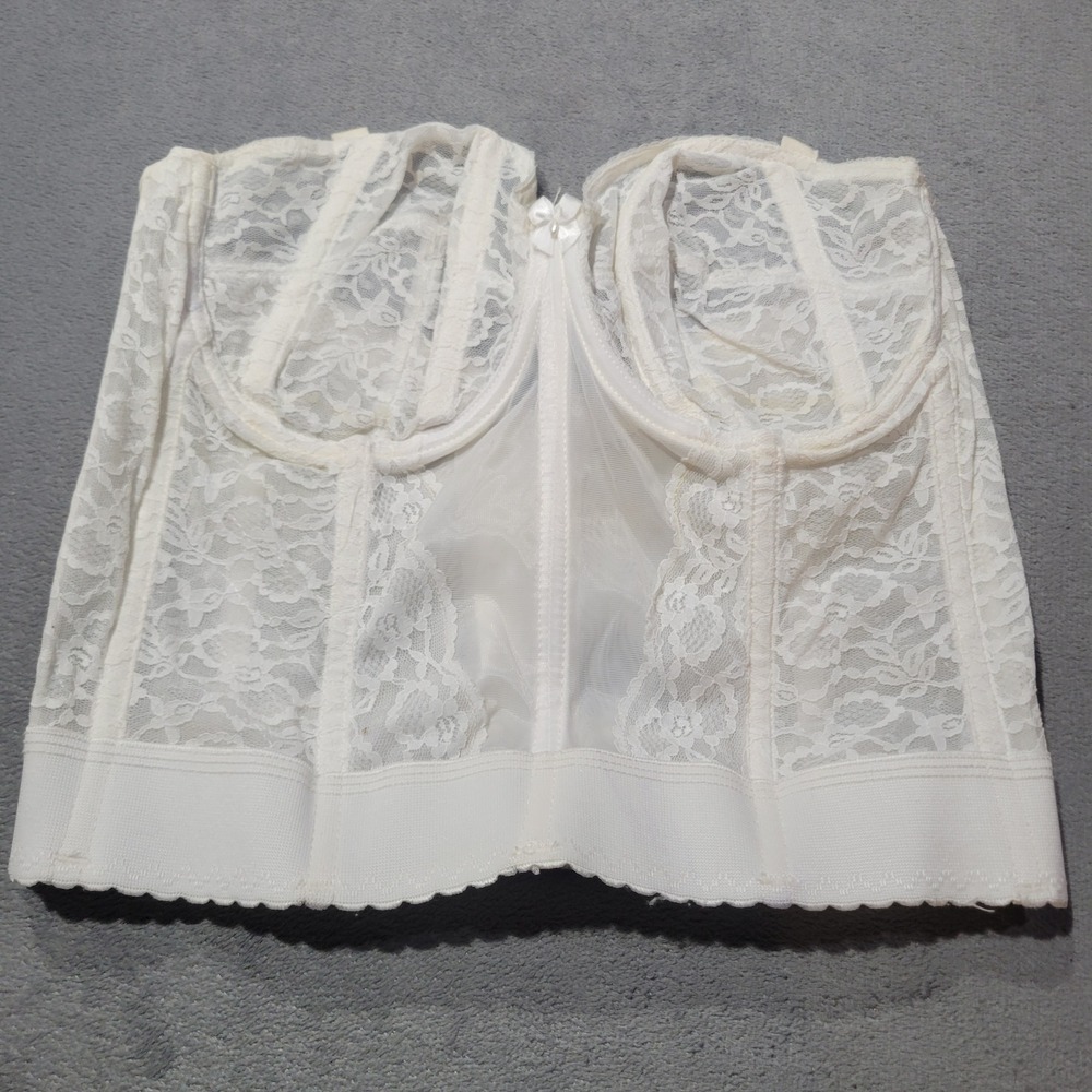 Goddess Longline Bra Women 36D White 689 Vintage Lace Strapless Bustier Bridal